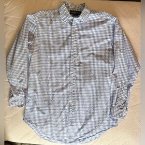 Ralph Lauren Button Down Men Blue White Pink Horse Long Sleeve Checkered